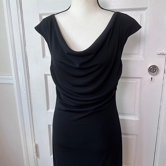 Byer Too! Y2K Classic Black Dress Cowl Neck Split Shoulder Seam Minimalist Sz M - Picture 8 of 17